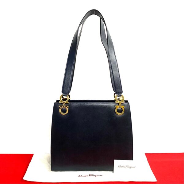 496a2034278 1 Salvatore Ferragamo Gancini Leather Shoulder Bag Handbag Navy