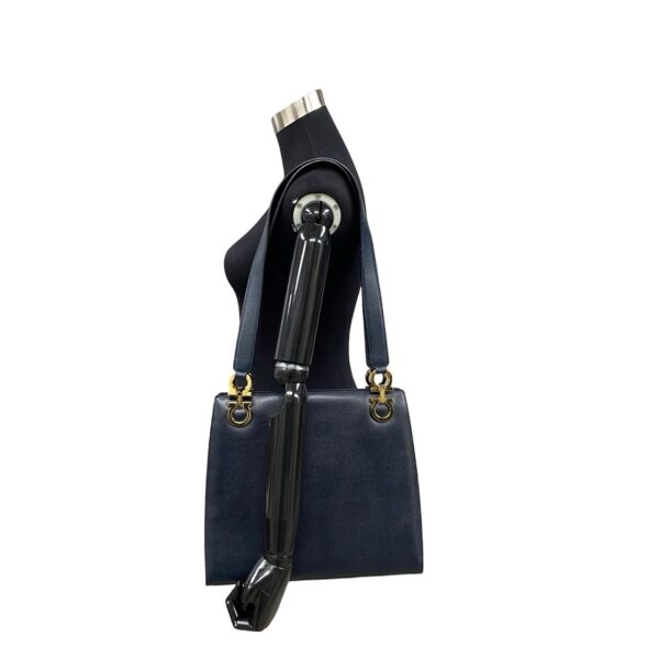 496a2034278 3 Salvatore Ferragamo Gancini Leather Shoulder Bag Handbag Navy