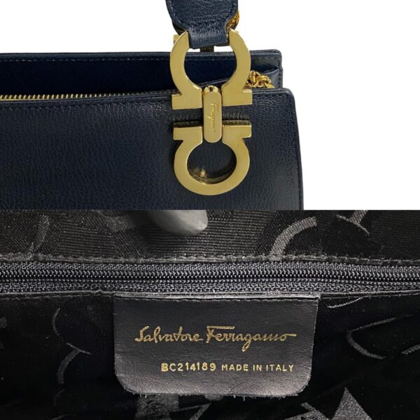 496a2034278 4 Salvatore Ferragamo Gancini Leather Shoulder Bag Handbag Navy