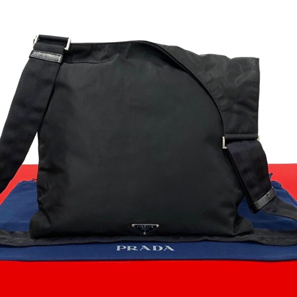 497a2166214 1 Prada Triangle Fittings Nylon Leather Shoulder Bag Black