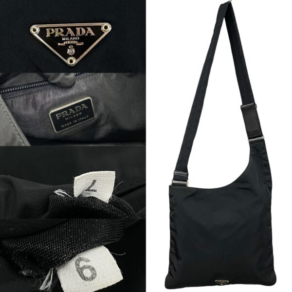 497a2166214 4 Prada Triangle Fittings Nylon Leather Shoulder Bag Black