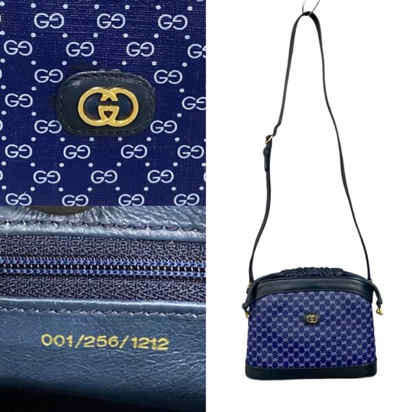 497a2179283 4 Gucci Micro GG Leather Drawstring Shoulder Bag Pochette Navy