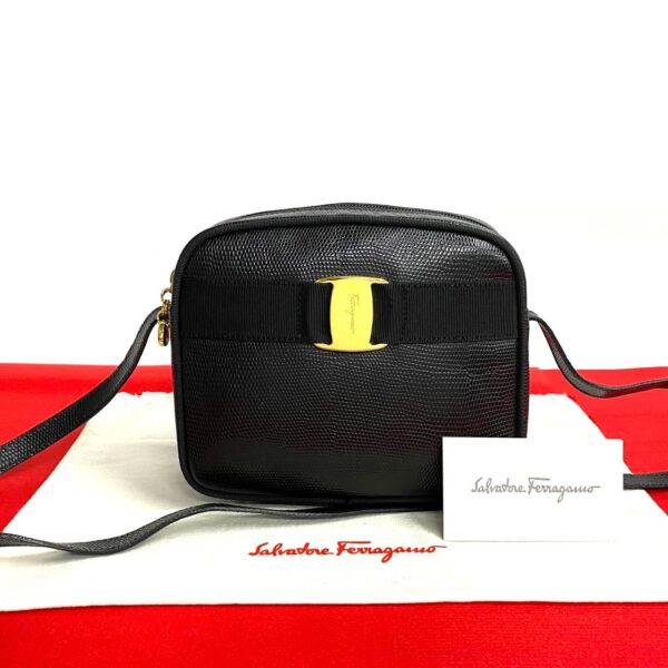 499a2206941 1 Salvatore Ferragamo Vara Leather Shoulder Bag Pochette Black