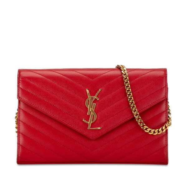 4gu16hooph1auta9 1 Saint Laurent YSL Quilted Chain Shoulder Bag Calf Red