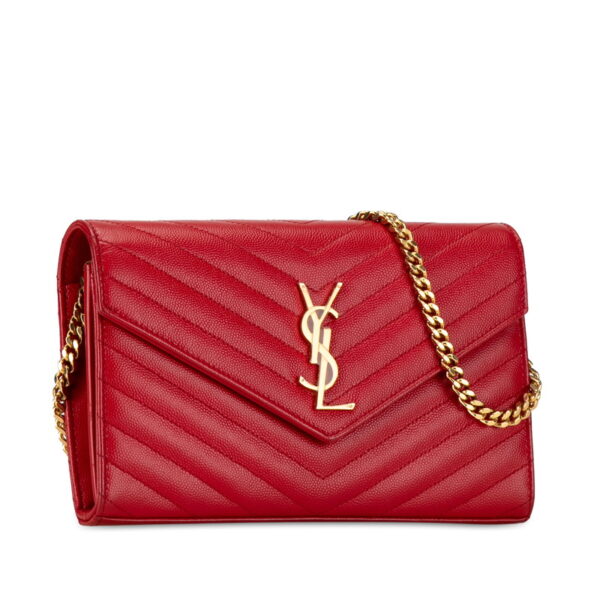 4gu16hooph1auta9 2 Saint Laurent YSL Quilted Chain Shoulder Bag Calf Red