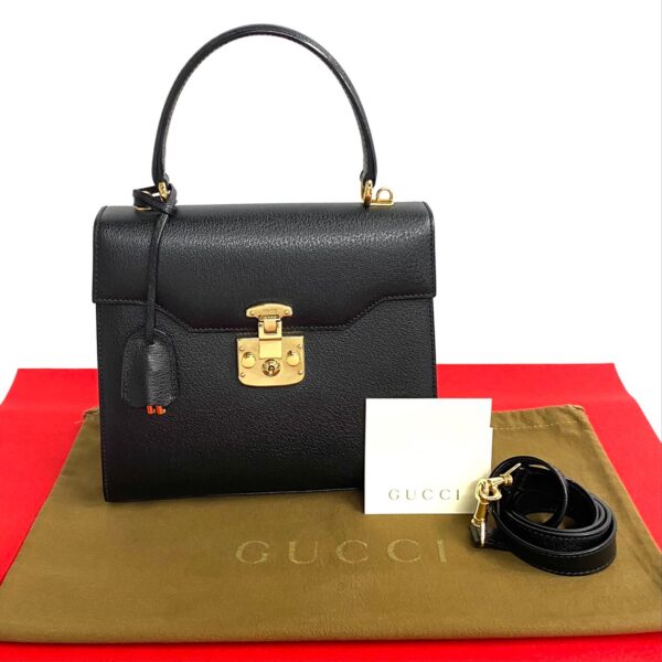 500a243000675 1 Gucci Ladylock Leather 2way Handbag Shoulder Bag Black