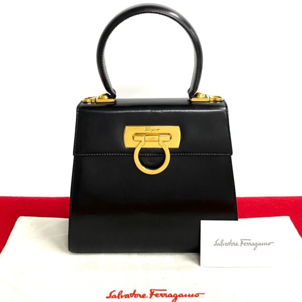 500a243166955 1 Salvatore Ferragamo Gancini Leather Mini Handbag Black