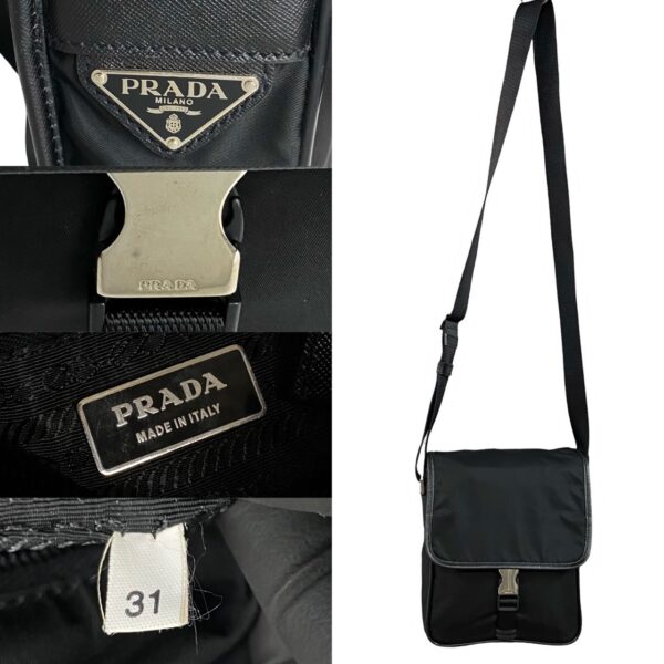 500a243324708 4 Prada Triangle Fittings Leather Nylon Mini Shoulder Bag Black