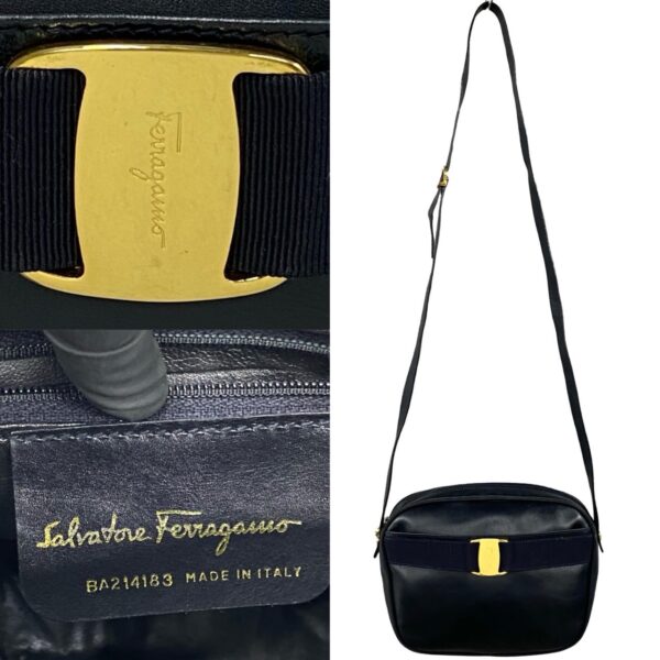 500a243337316 4 Salvatore Ferragamo Vara Leather Shoulder Bag Pochette Navy