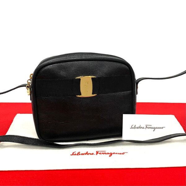 500a243361089 1 Salvatore Ferragamo Vara Leather Shoulder Bag Pochette Black