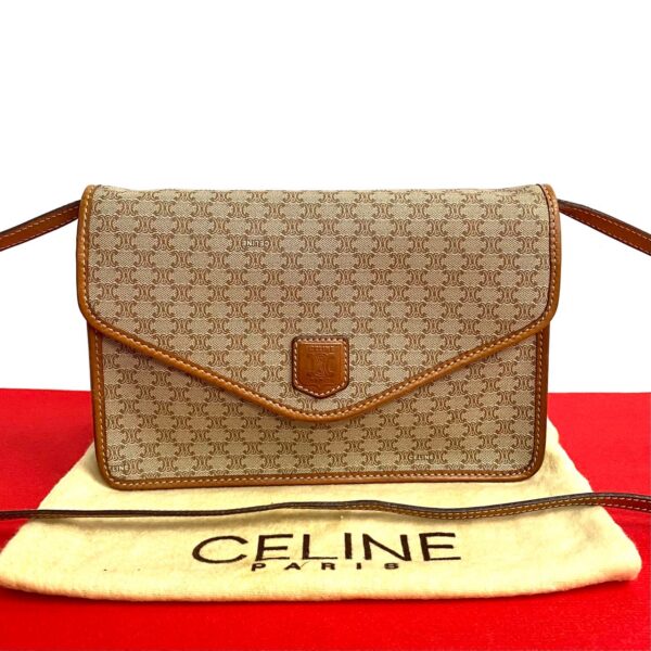 500a243388526 1 Celine Macadam Leather Shoulder Bag Pochette Beige