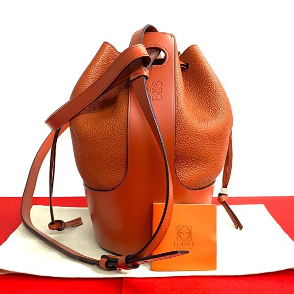 500a243415021 1 Loewe Balloon Bag Anagram Leather 2way Shoulder Handbag Orange