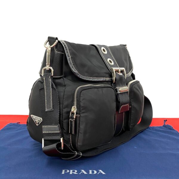 501a243347894 10 Prada Triangle Plate Saffiano Leather Nylon Shoulder Bag Black