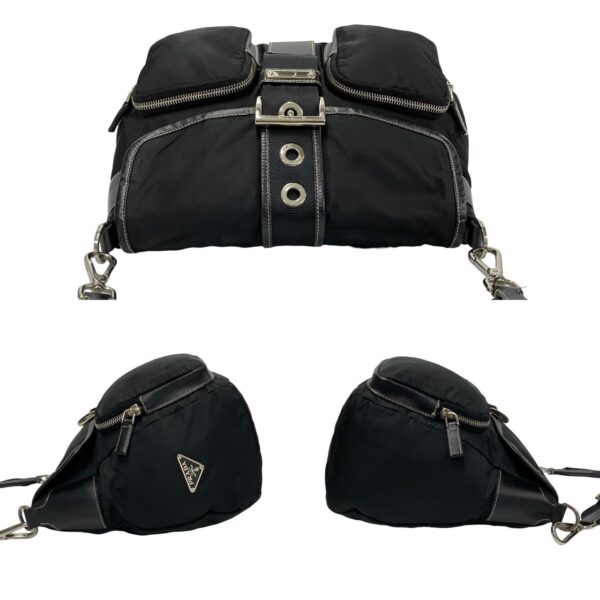 501a243347894 5 Prada Triangle Plate Saffiano Leather Nylon Shoulder Bag Black