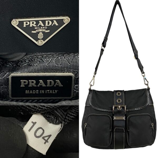 501a243347894 6 Prada Triangle Plate Saffiano Leather Nylon Shoulder Bag Black