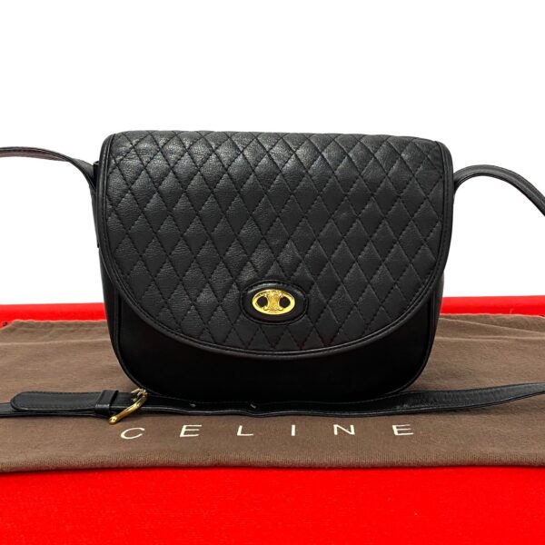 501a243500283 1 Celine Triomphe Quilted Leather Shoulder Bag Pochette Black