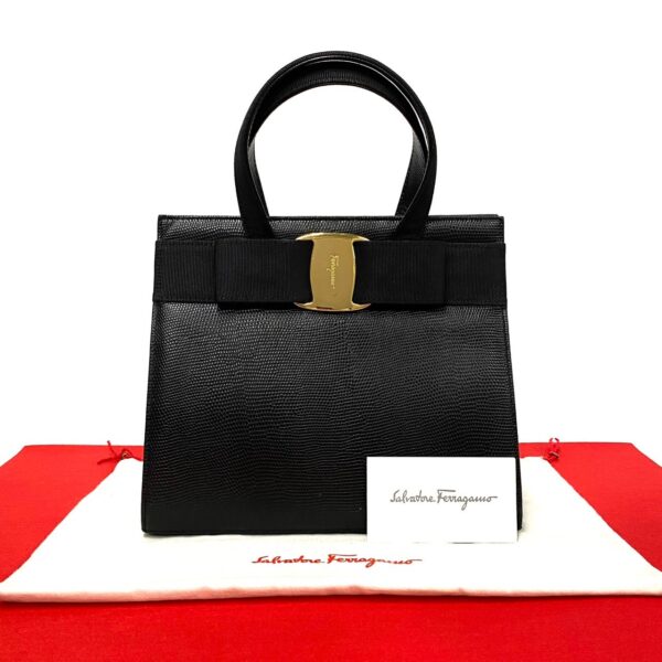 502a2321606 1 Salvatore Ferragamo Vara Leather Mini Tote Bag Black