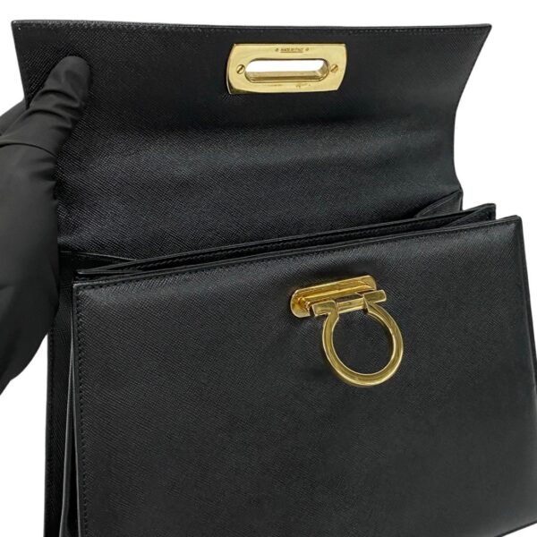 502a243479071 8 Salvatore Ferragamo Gancini Leather 2way Shoulder Bag Handbag Black