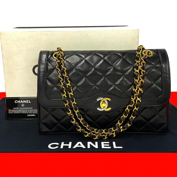 503b2405160 1 Chanel Matelasse Paris Double Flap Lambskin Chain Shoulder Bag