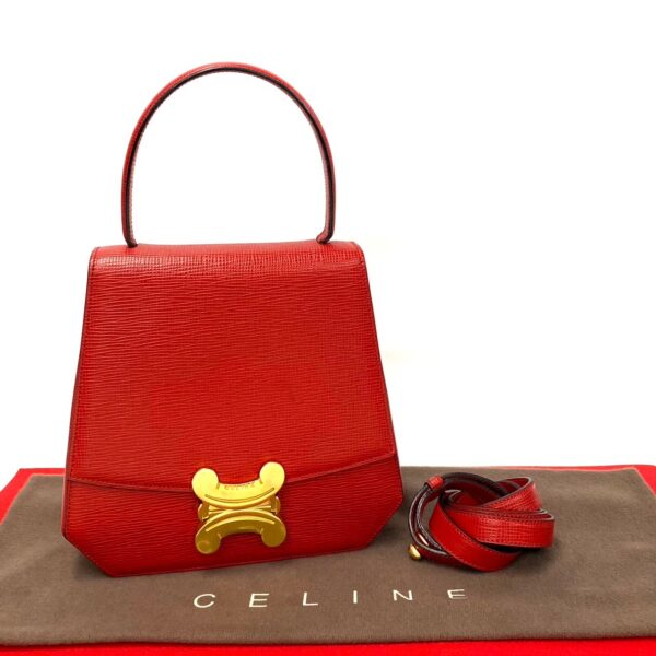 503b2413233 1 Celine Triomphe Leather 2way Handbag Shoulder Bag Red