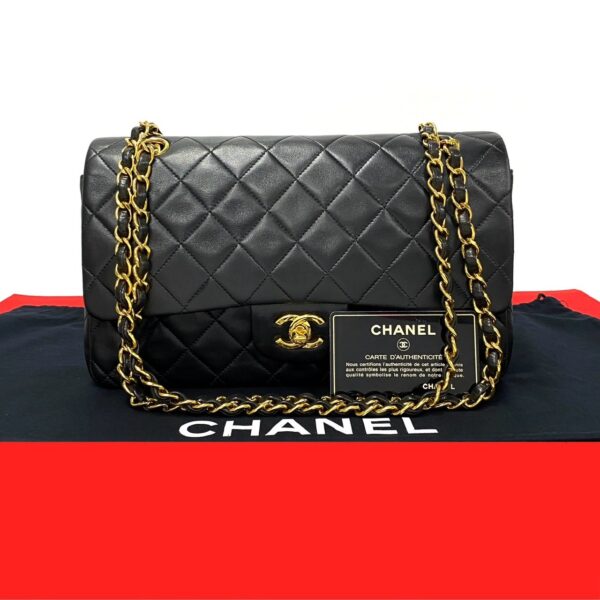 503b242983030 1 Chanel Matelasse Coco Mark Double Flap Lambskin Chain Shoulder Bag Black