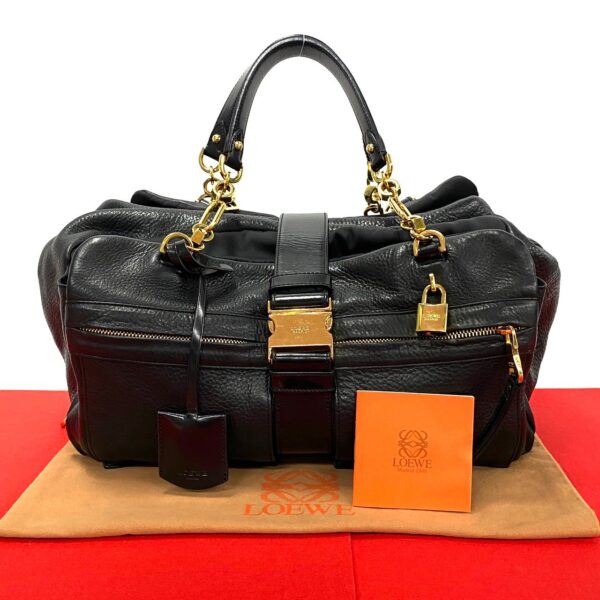 503b243487147 1 Loewe Loewe Lola 33 Fittings Leather Chain Tote Bag Black