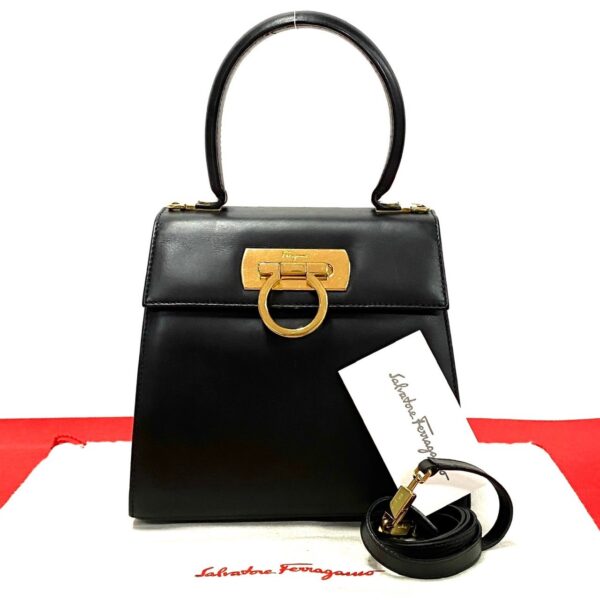 503b243703297 1 Salvatore Ferragamo Gancini Leather 2way Bag Black