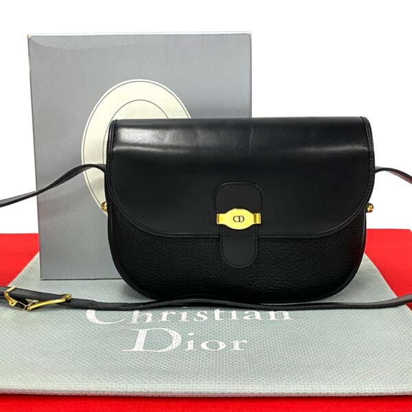 503b243798121 1 Christian Dior Fittings Leather Mini Shoulder Bag Pochette Black