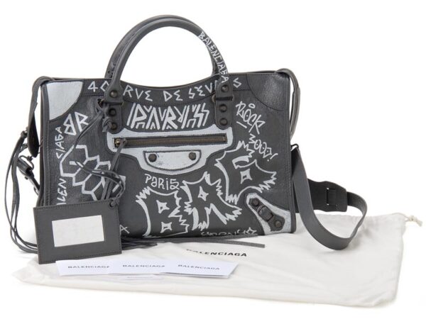 505550 0fe1t 1190 3 Balenciaga Graffiti Classic City Shoulder Bag Gray