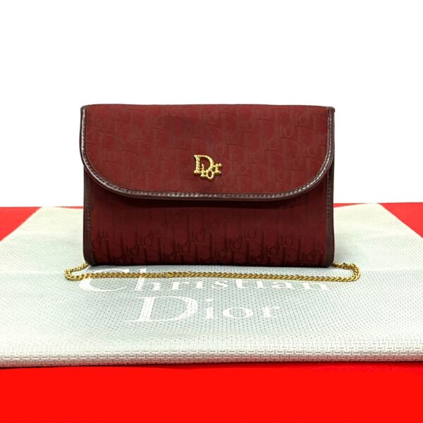 509b243879754 1 Christian Dior Trotter Pattern Canvas Chain Shoulder Bag Bordeaux