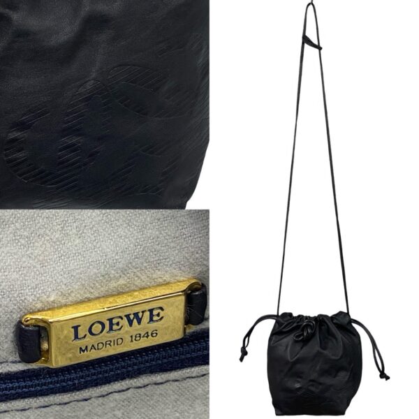 509b243922874 4 Loewe Anagram Nappa Leather Shoulder Drawstring Bag Navy