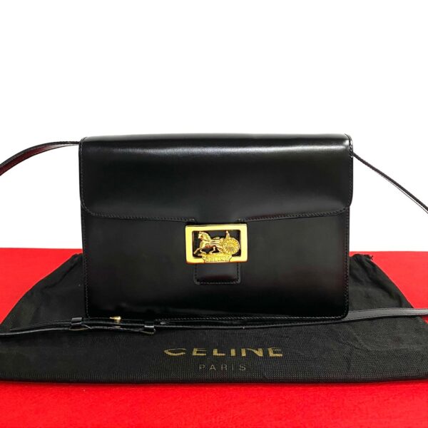 509b243923274 1 Celine Carriage Leather Shoulder Bag Pochette Black