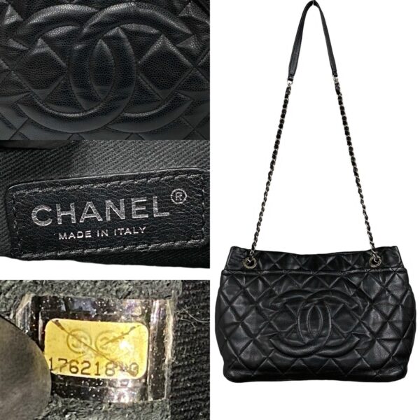 509b2595243 4 Chanel Caviar Skin Coco Mark Chain Tote Shoulder Handbag Black