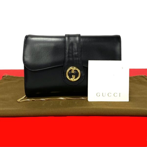 509b2616498 1 Gucci GG Leather Chain Shoulder Bag Pochette Black