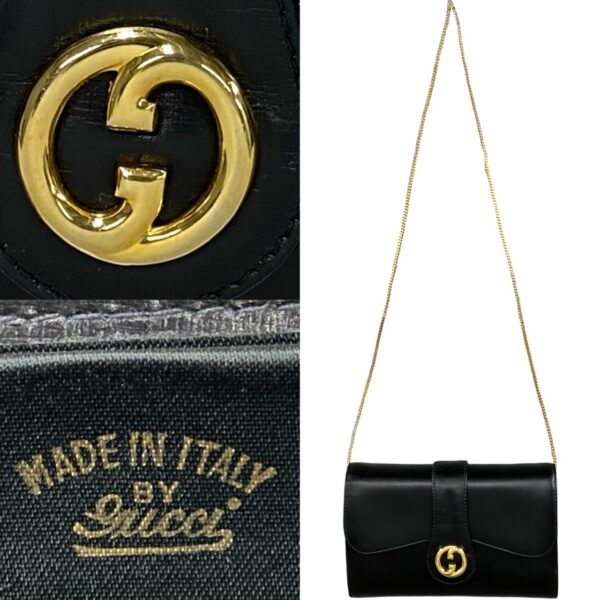 509b2616498 4 Gucci GG Leather Chain Shoulder Bag Pochette Black