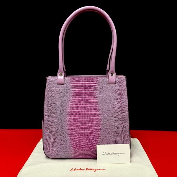 511b243994271 1 Salvatore Ferragamo Embossed Leather Tote Bag Purple