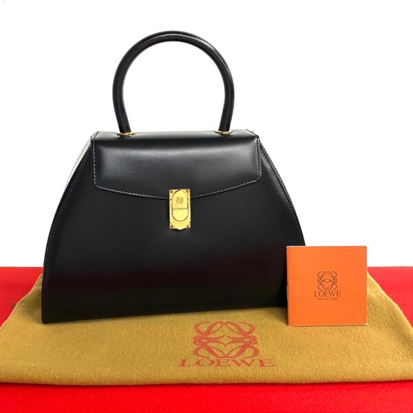 512b244051855 1 Loewe Anagram Fittings Calf Leather Mini Tote Handbag Black