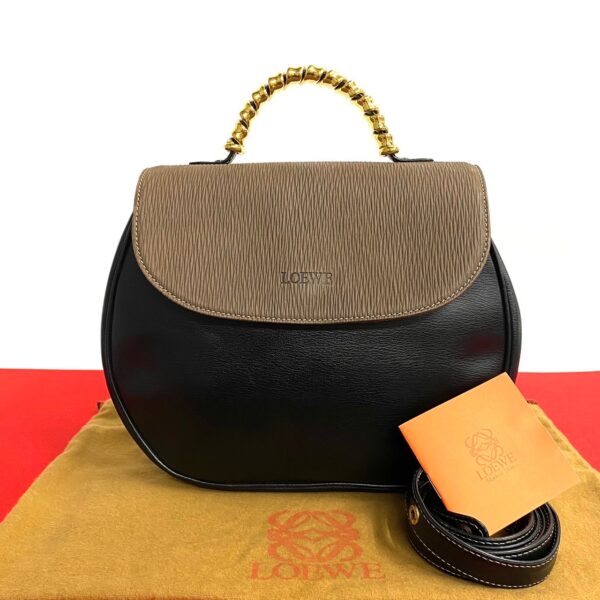 512b244134942 1 Loewe Velasquez Leather 2way Shoulder Handbag Bicolor Black Brown