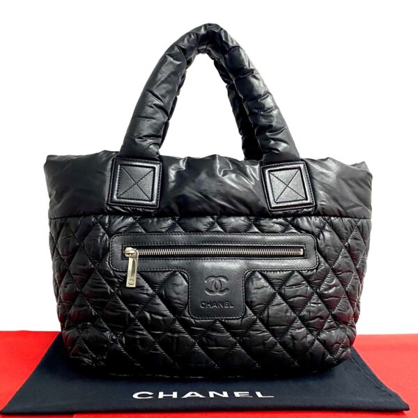 512b2712565 1 Chanel Coco Cocoon Coco Mark Nylon Mini Tote Bag Black