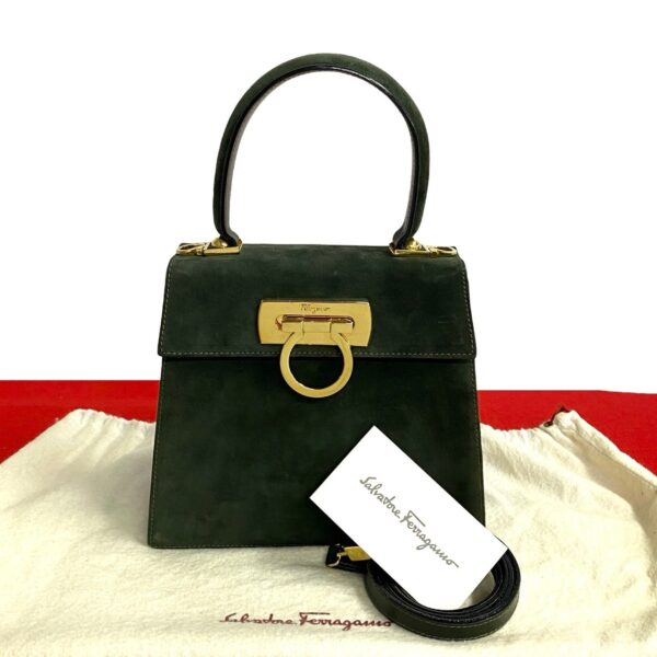 515b244203513 1 Salvatore Ferragamo Gancini Leather Suede Bag Green