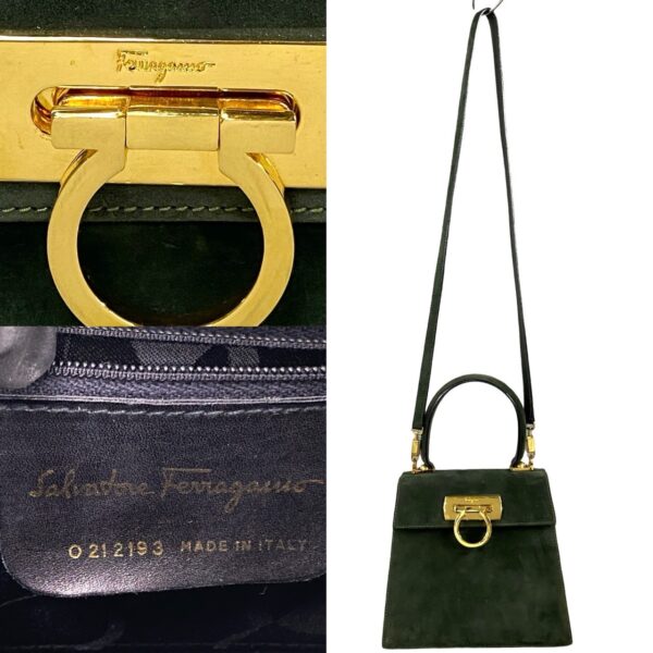 515b244203513 4 Salvatore Ferragamo Gancini Leather Suede Bag Green