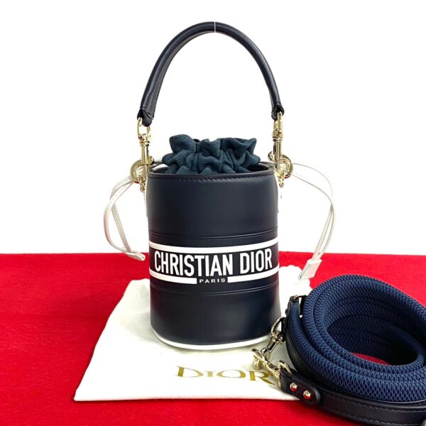 515b244395622 1 Christian Dior Vibe Bucket Suede Leather 2WAY Shoulder Bag Navy