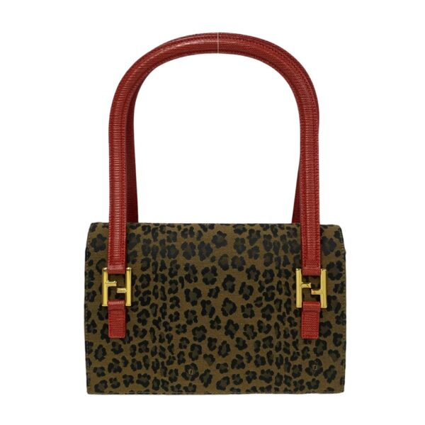 515b2710097 5 FENDI FF Fittings Canvas Leather Leopard Handbag Brown