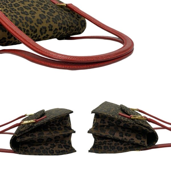 515b2710097 6 FENDI FF Fittings Canvas Leather Leopard Handbag Brown