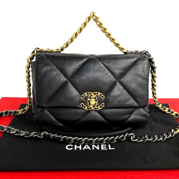 517c244444778 1 Chanel 19 Matelasse Lambskin 2way Chain Shoulder Handbag Black