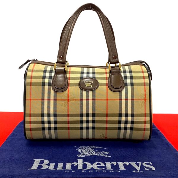 517c2863519 1 Burberry Nova Check Shadow Horse Canvas Leather Bag Beige