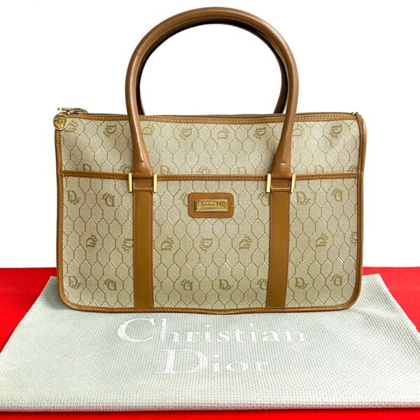 517c2891888 1 Christian Dior Honeycomb Pattern Leather Mini Tote Bag Beige