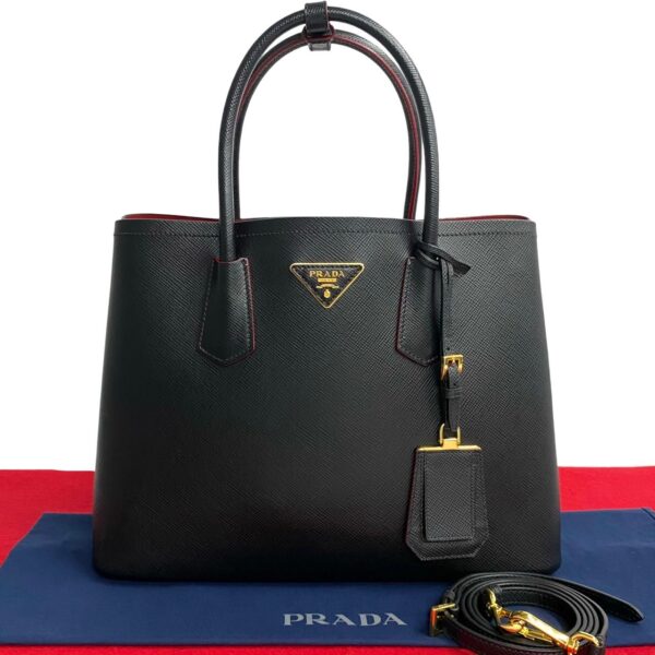 521c244564958 1 Prada Dubre Saffiano Triangle Leather 2WAY Mini Bag Black