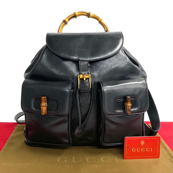 521c244642295 1 Gucci Bamboo Drawstring Leather 2way Rucksack Backpack Black