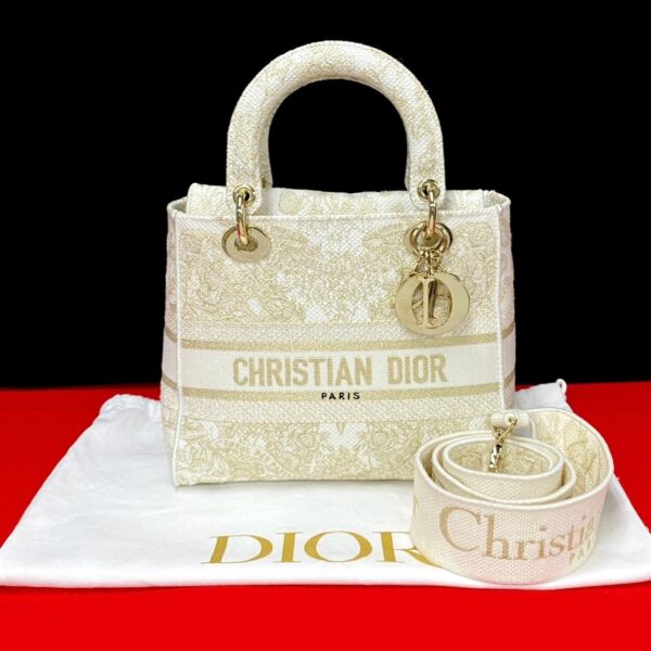 521c3049189 1 Christian Dior LADY D LITE Canvas 2WAY Shoulder Bag White